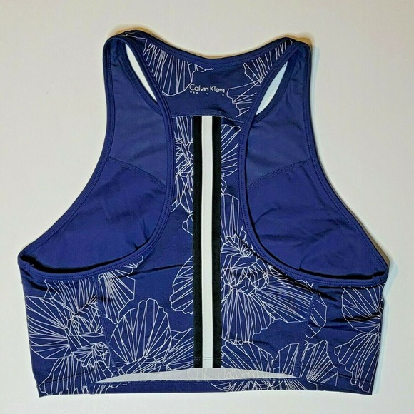 Calvin Klein Performance Wick Cropped Tank Top Sports Bra Size XL Navy Floral - Picture 2 of 2